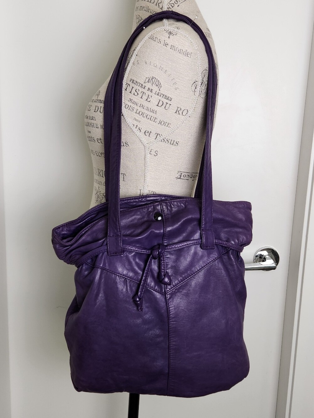 80s Purple Leather Shoulder Bag